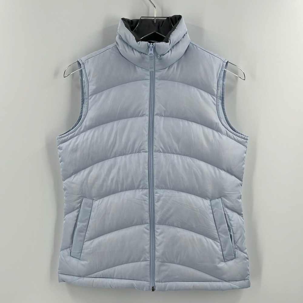 Lands End Down Insulated Puffer Full Zip Jacket Vest Light Blue XSmall